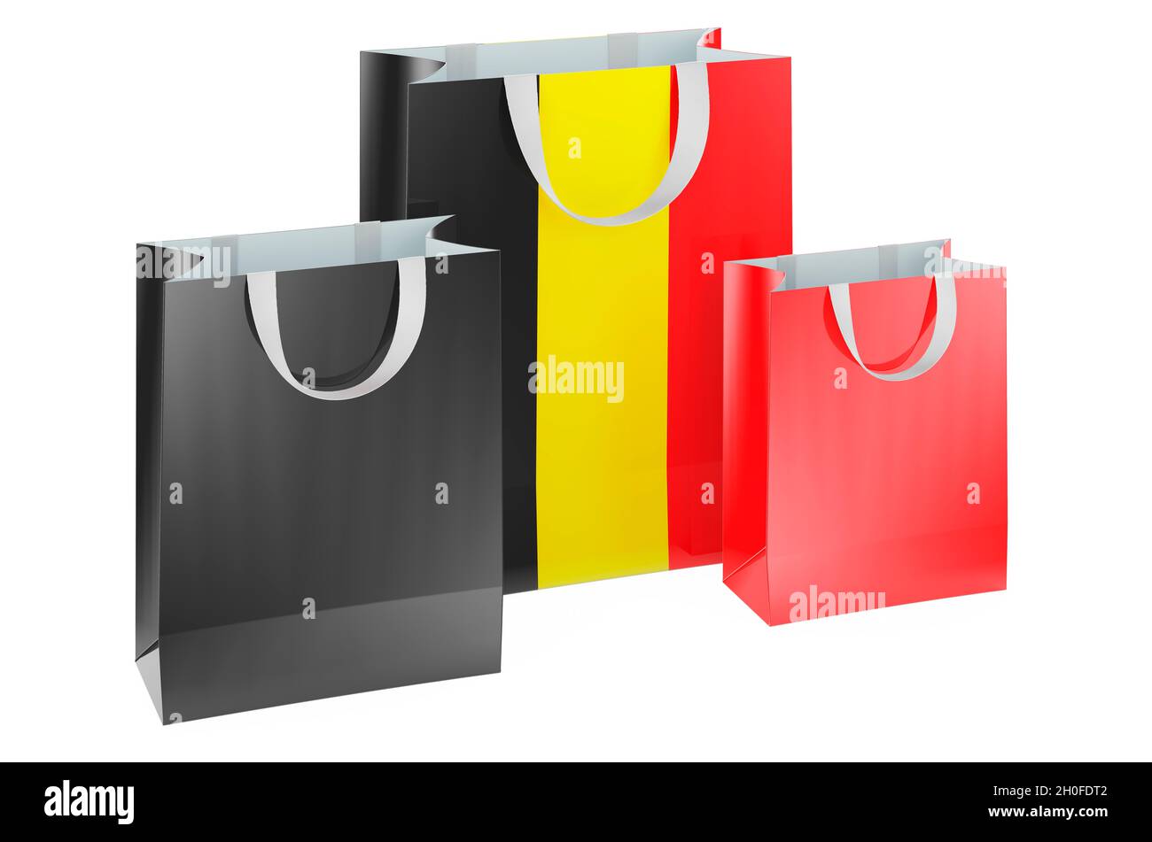 Shopping bags with Belgian flag. Shopping in Belgium, concept. 3D rendering isolated on white