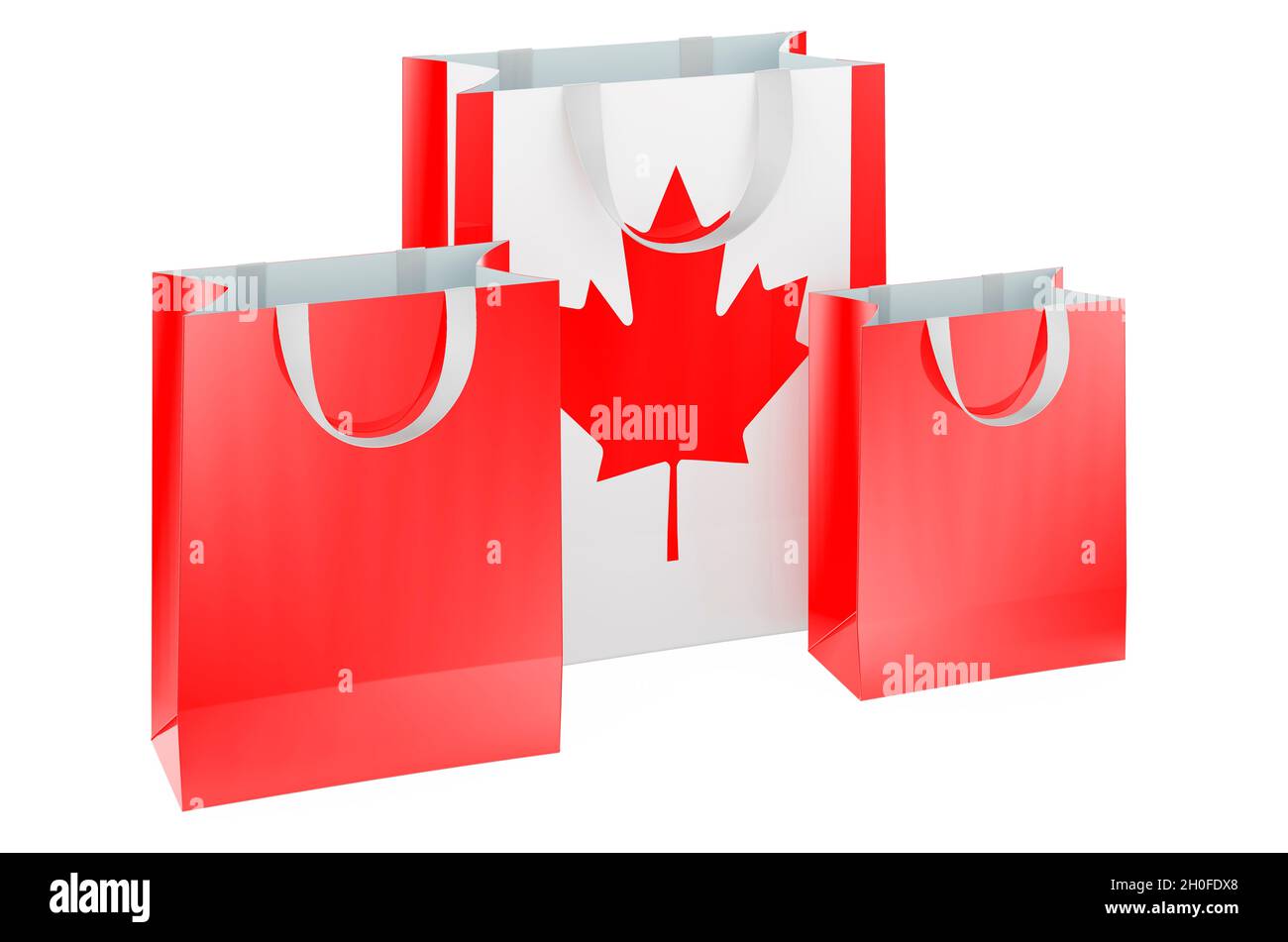 Shopping bags with Canadian flag. Shopping in Canada, concept. 3D