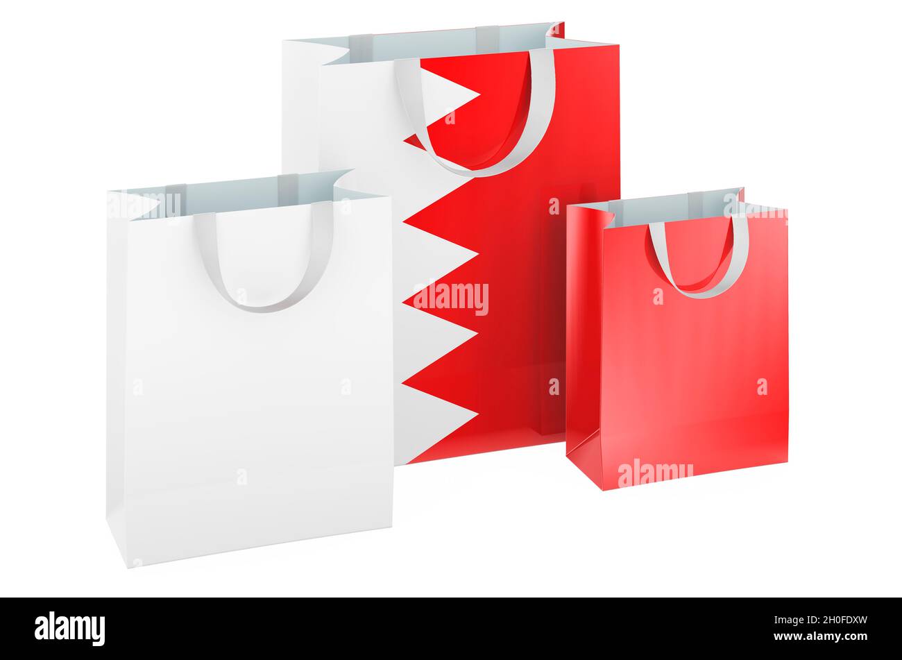 Shopping bags with Bahraini flag. Shopping in Bahrain, concept. 3D