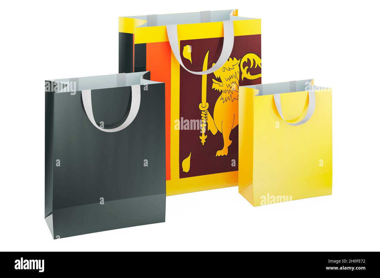Shopping bags with Sri Lankan flag. Shopping in Sri Lanka, concept. 3D