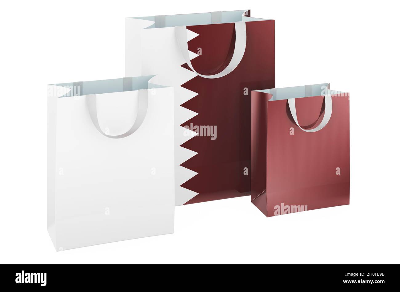 Shopping bags with Qatari flag. Shopping in Qatar, concept. 3D