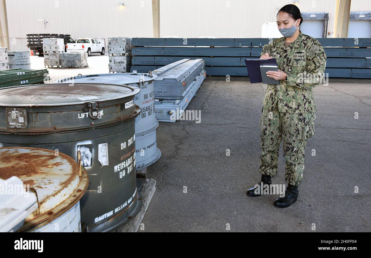 LS1 Maria Mechure conducts stock checks on aircraft blades and bulk items. Stock Photo
