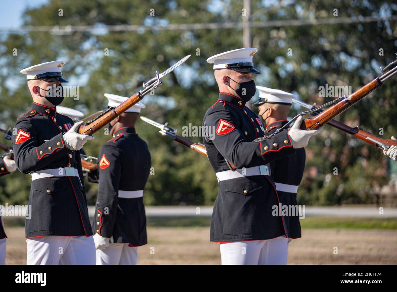 U.S. Marine Corps Silent Drill Platoon performs on Marine Corps Base Camp Lejeune, North