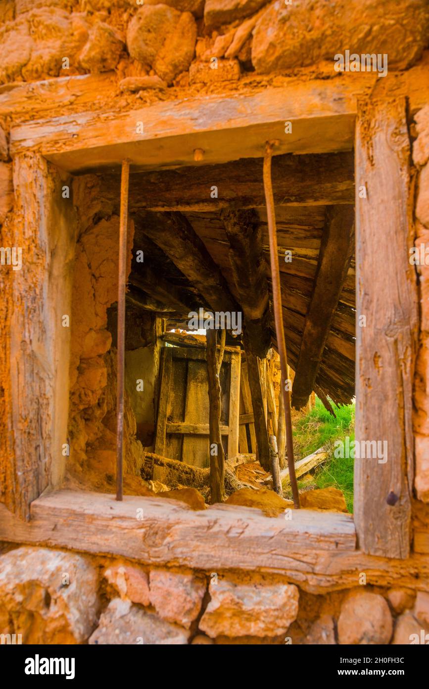 Window of house in ruins Stock Photo