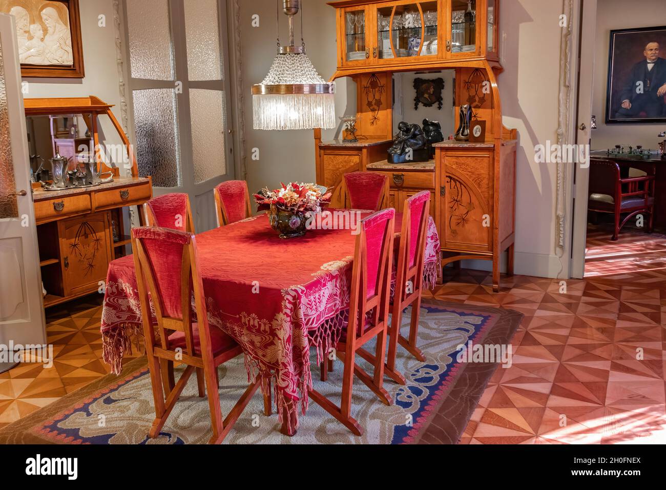 Barcelona, Spain - September 19, 2021: dining room inside the Casa Mila (La Pedrera) building from the early 20th century, designed by Antoni Gaudí in Stock Photo