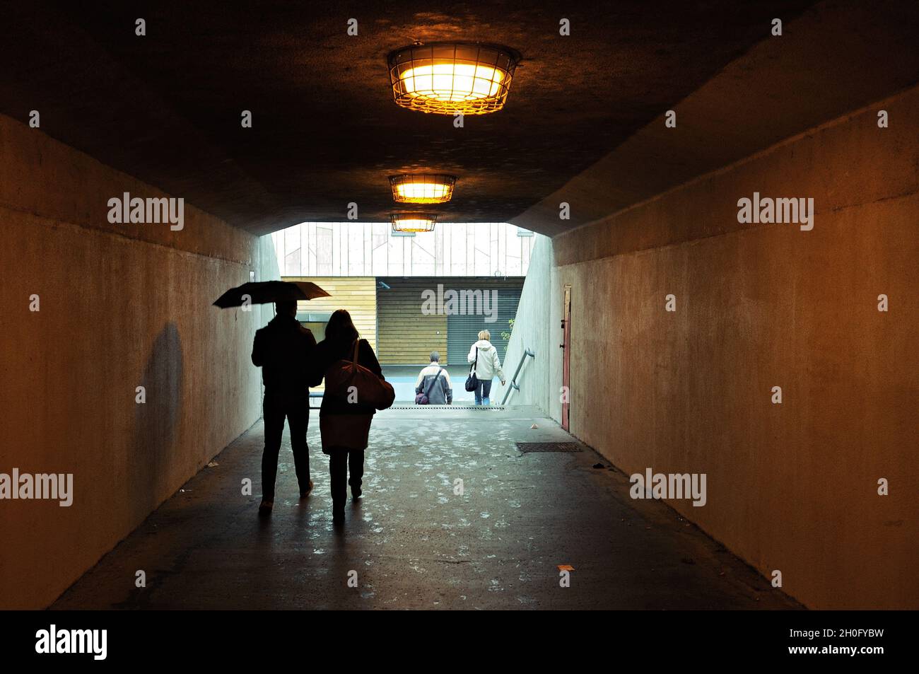Couple in underpass, Budapest, Hungary Stock Photo