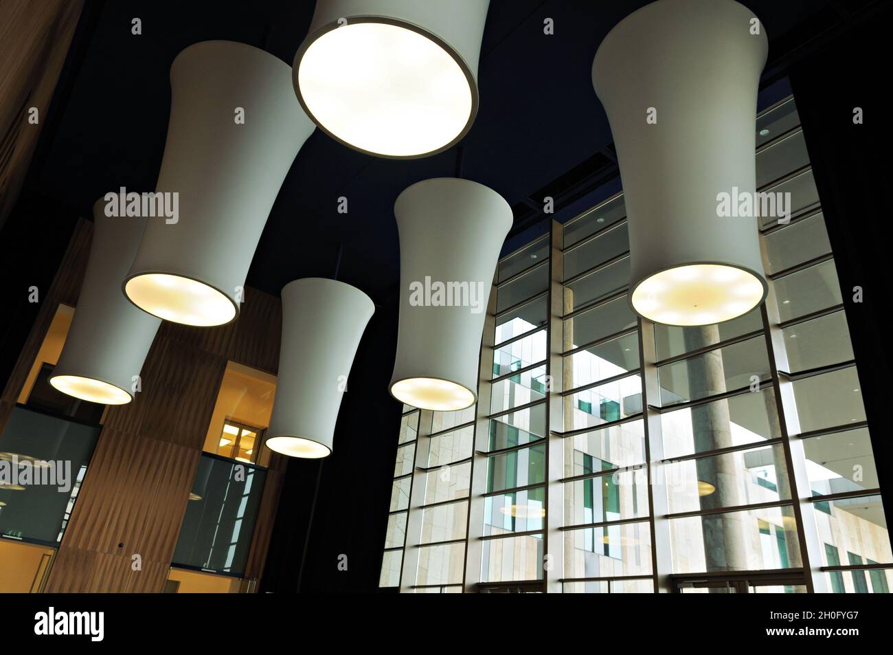 Big lamps inside the Ludwig Museum in Budapest, Hungary Stock Photo
