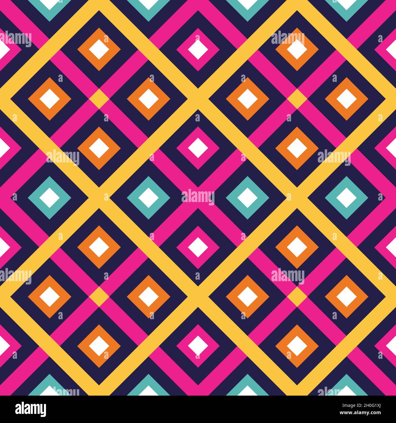 Colorful stripes and squares seamless vector pattern. Vivid geometry background texture. Stock Vector