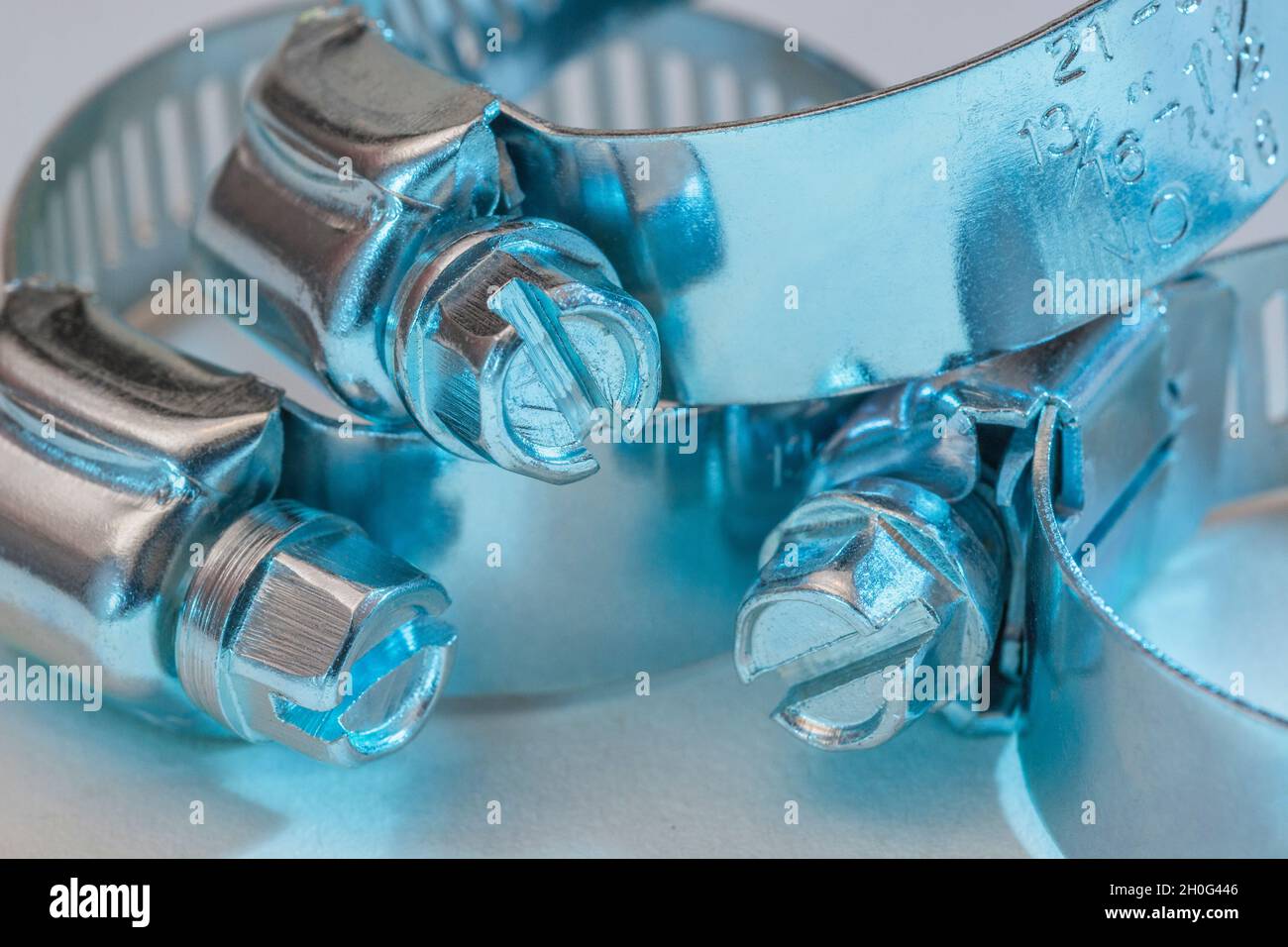 Close shot of Jubilee Clip style of worm drive hose clips (these are