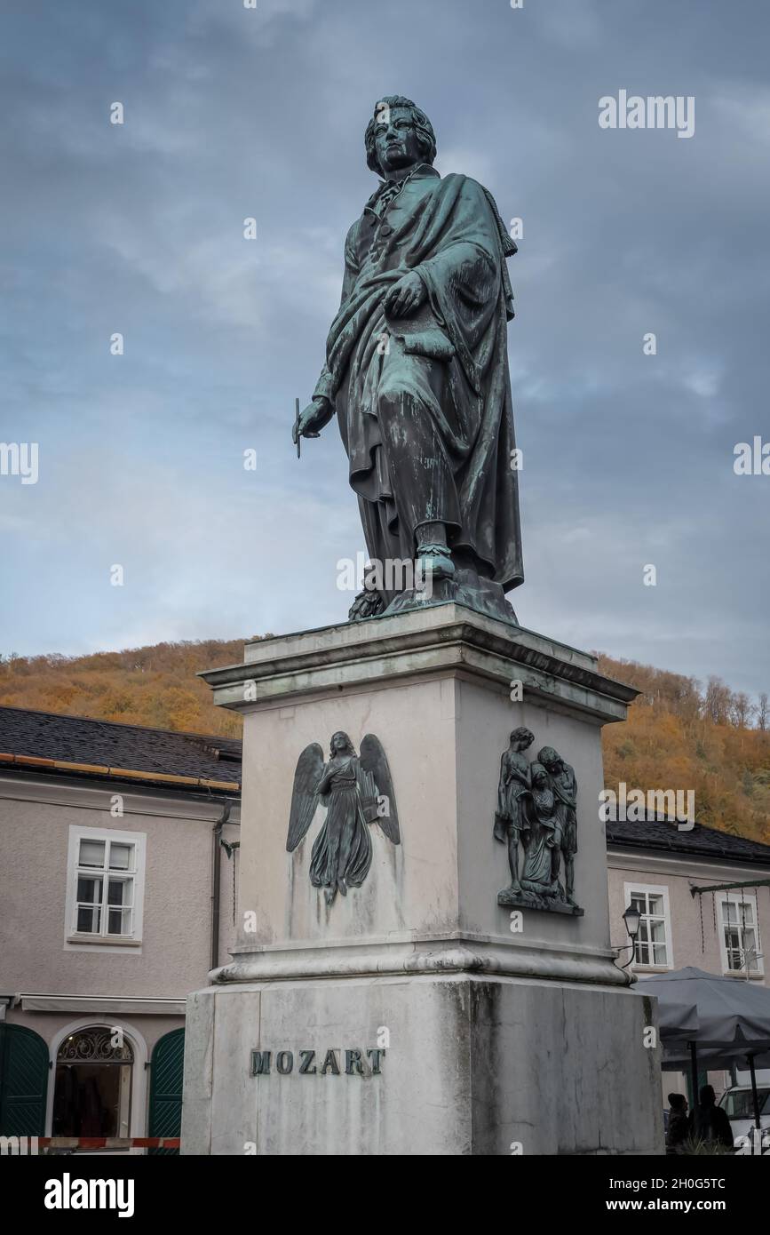 Mozart Statue at Mozartplatz - Salzburg, Austria Stock Photo