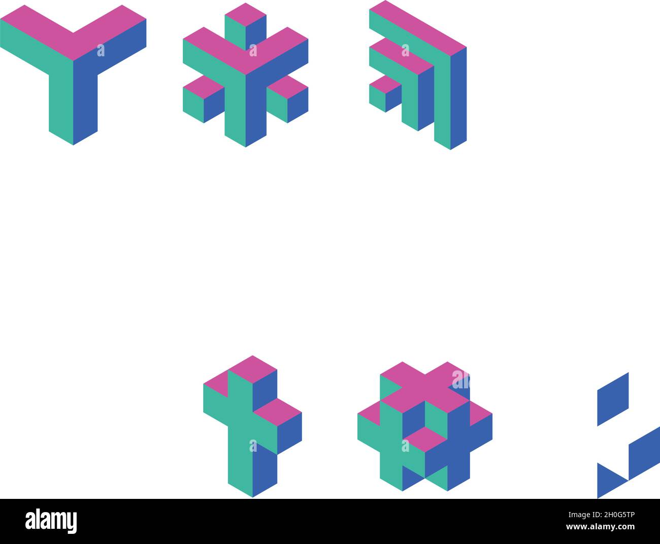 Abstract object of cubes. Retro colored. Isometric 3D vector object. Stock Vector