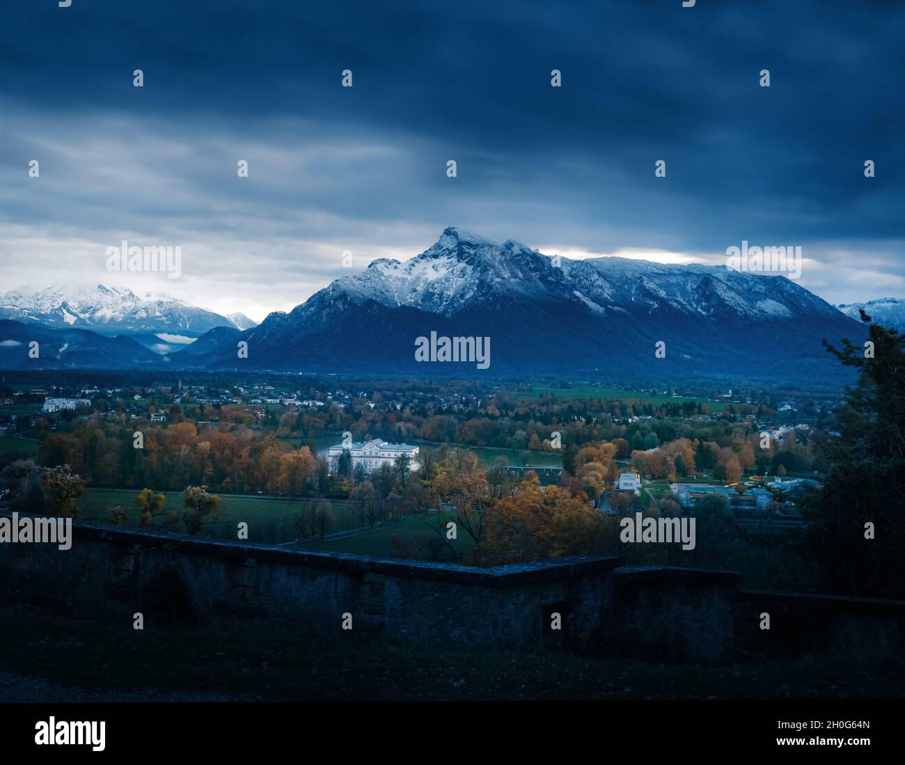 Salzburg view of Untersberg massif part of Berchtesgaden Alps - Salzburg, Austria Stock Photo