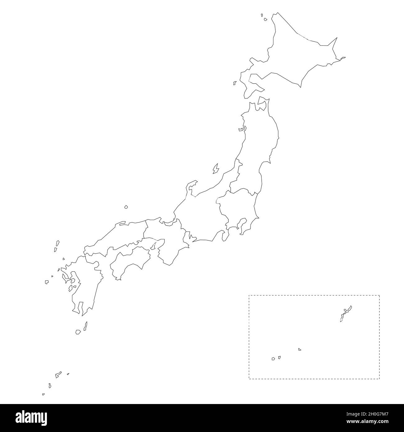 Political map of Japan. Administrative divisions - regions. Simple flat blank vector map Stock Vector