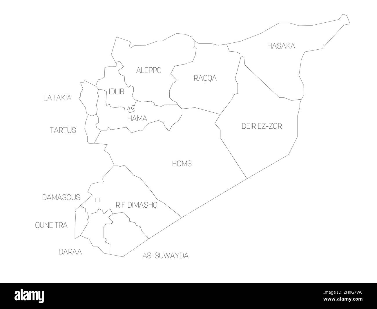 Political map of Syria. Administrative divisions - governorates. Simple flat vector map with labels. Stock Vector