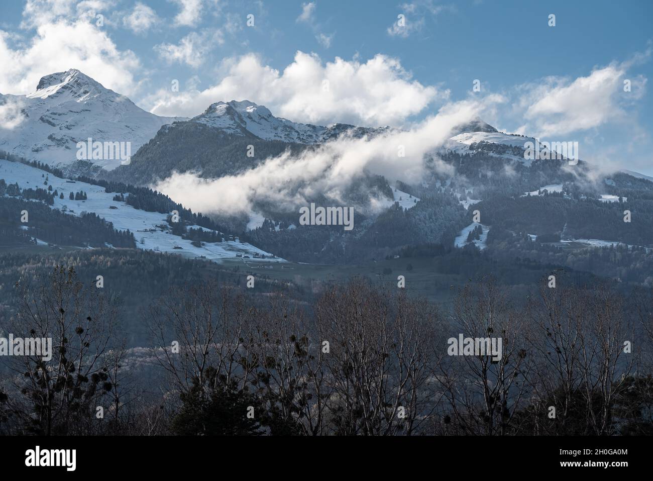 Appenzell Alps with Gamsberg and Fulfirst peaks view from Liechtenstein Stock Photo