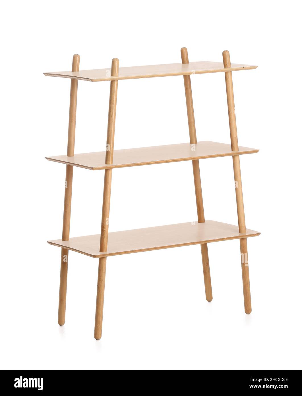 Empty wooden bookcase on white background Stock Photo Alamy