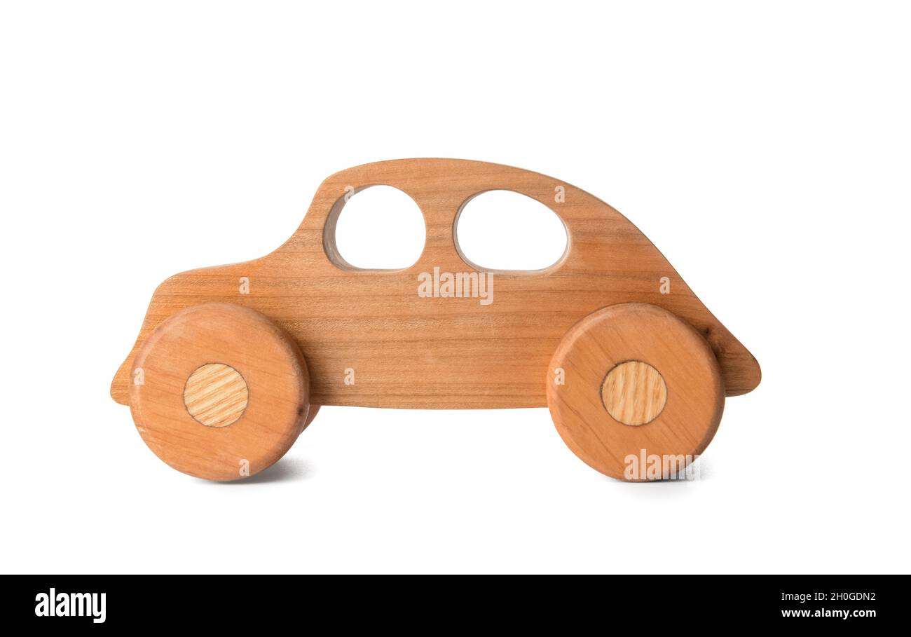 Wooden car on white background Stock Photo - Alamy