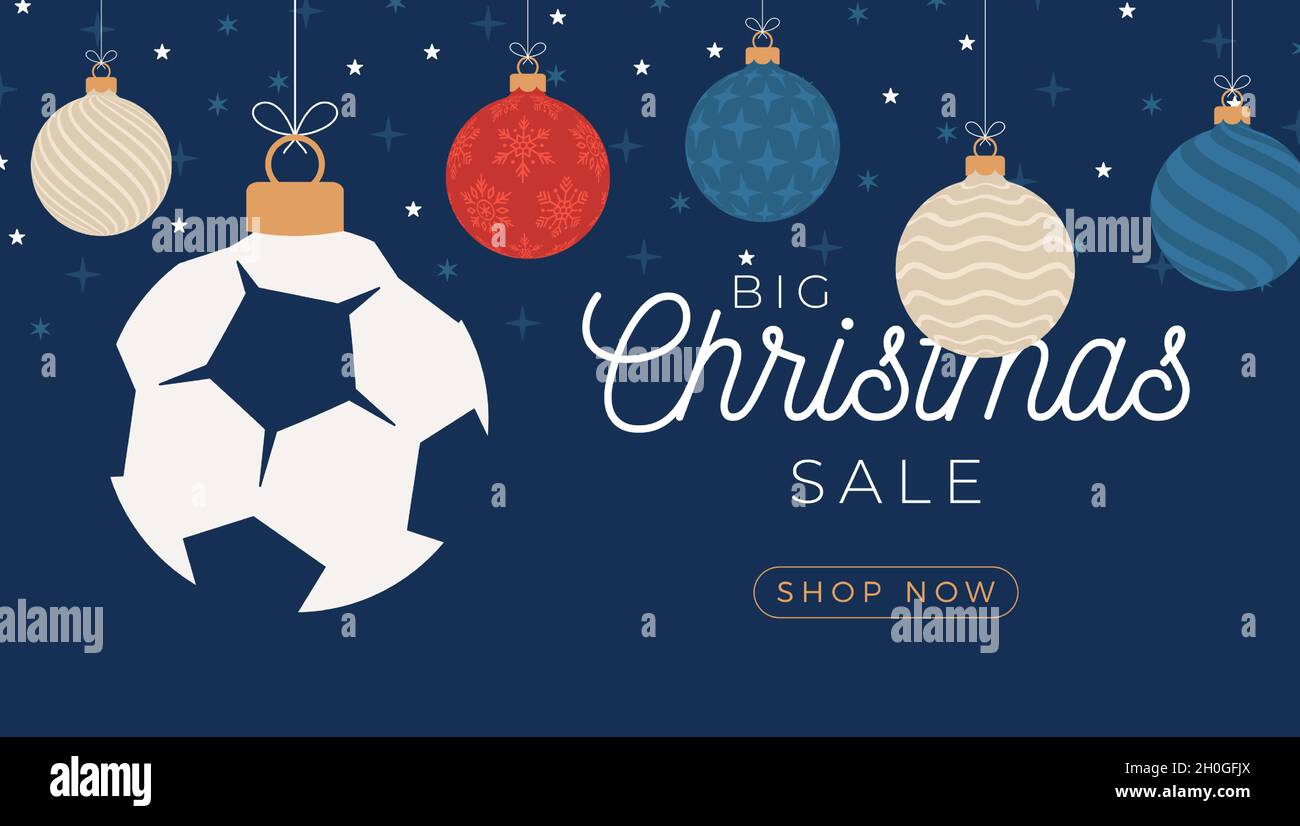 football christmas greeting card. Merry Christmas and Happy New Year flat cartoon Sports banner