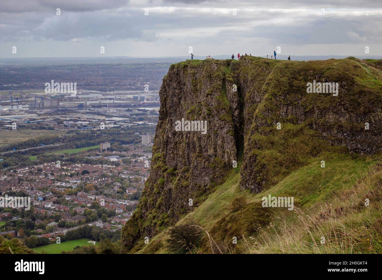 People Standing At The Top Of McArt's Fort, Cave Hill, Belfast Stock Photo