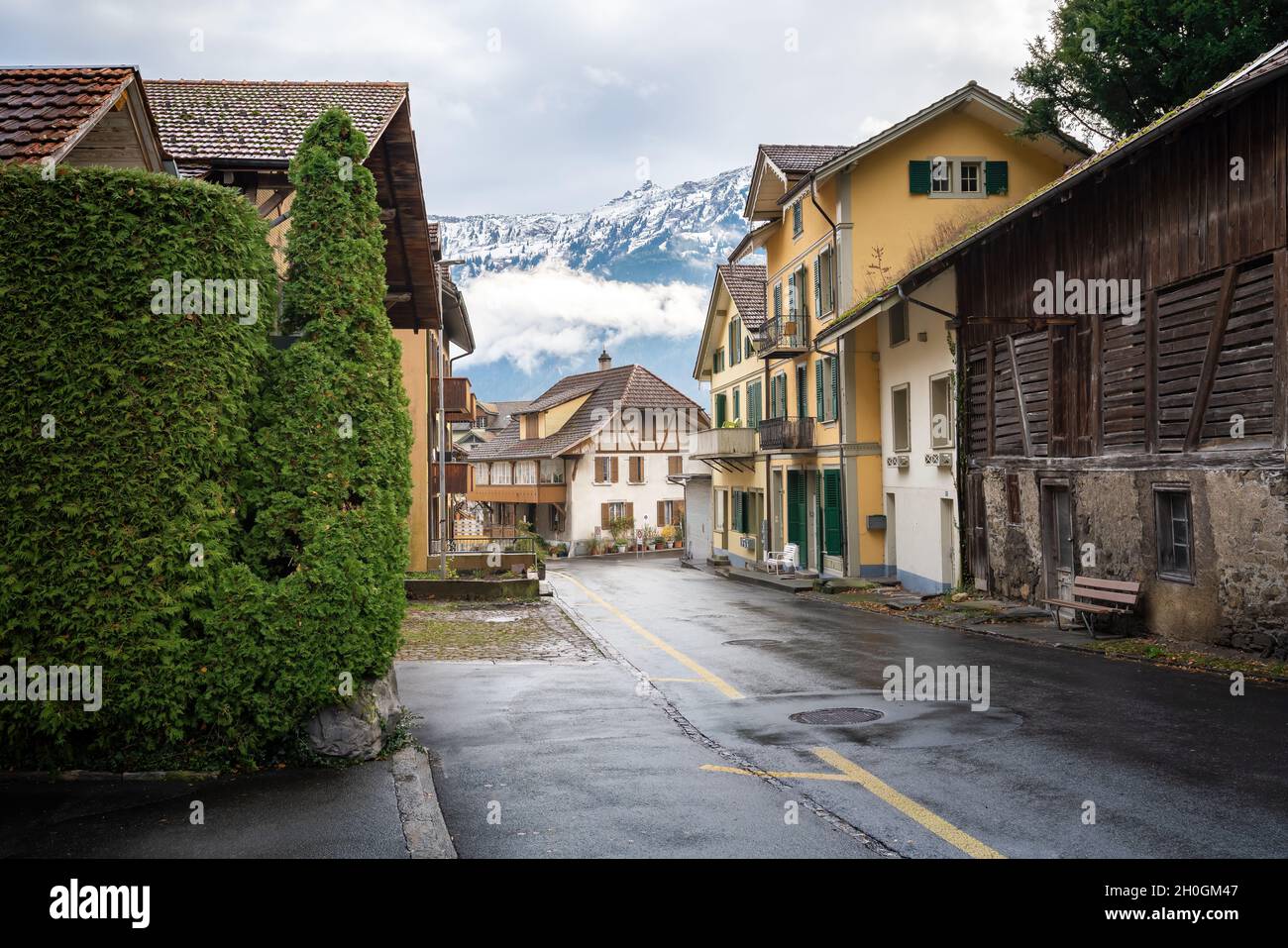 Street and houses at Unterseen - Interlaken, Switzerland Stock Photo