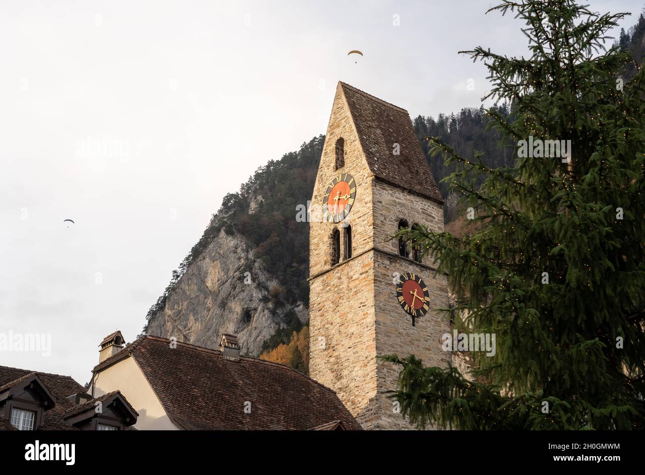 Unterseen Church Tower - Interlaken, Switzerland Stock Photo
