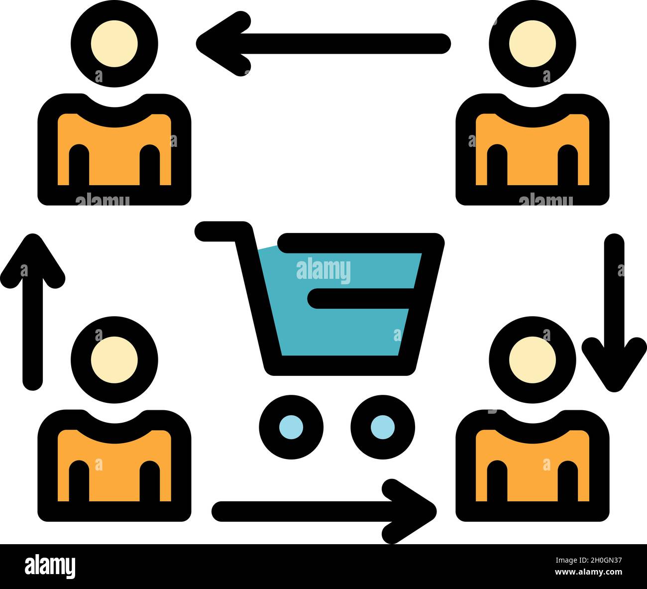 Process of sales icon. Outline process of sales vector icon color flat ...