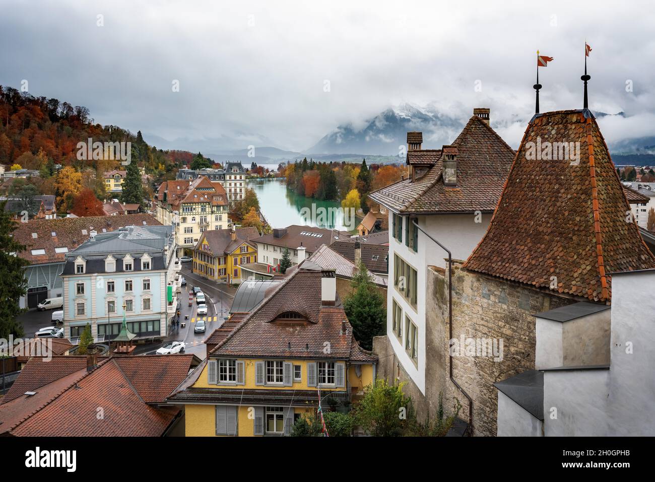 Aerial view of Thun city buildings - Thun, Switzerland Stock Photo