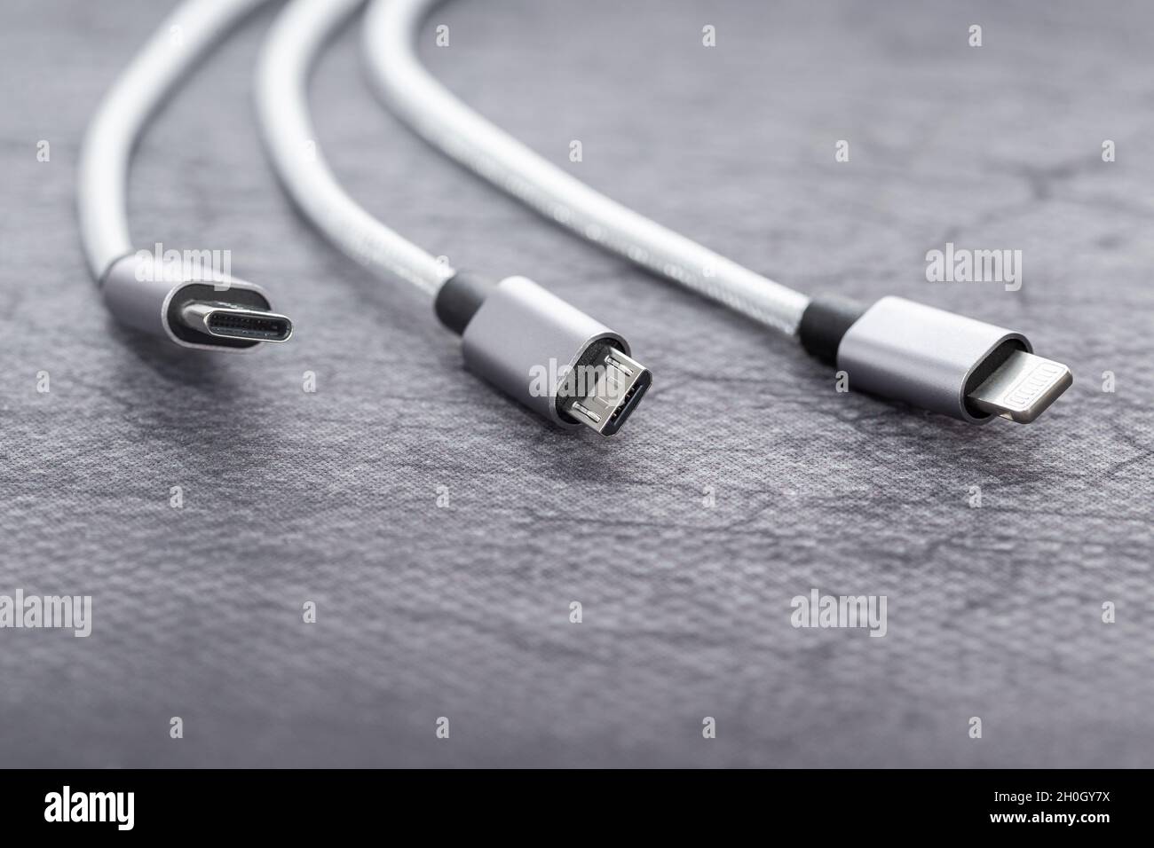 Three types of peripheral cables connectors for charging or data