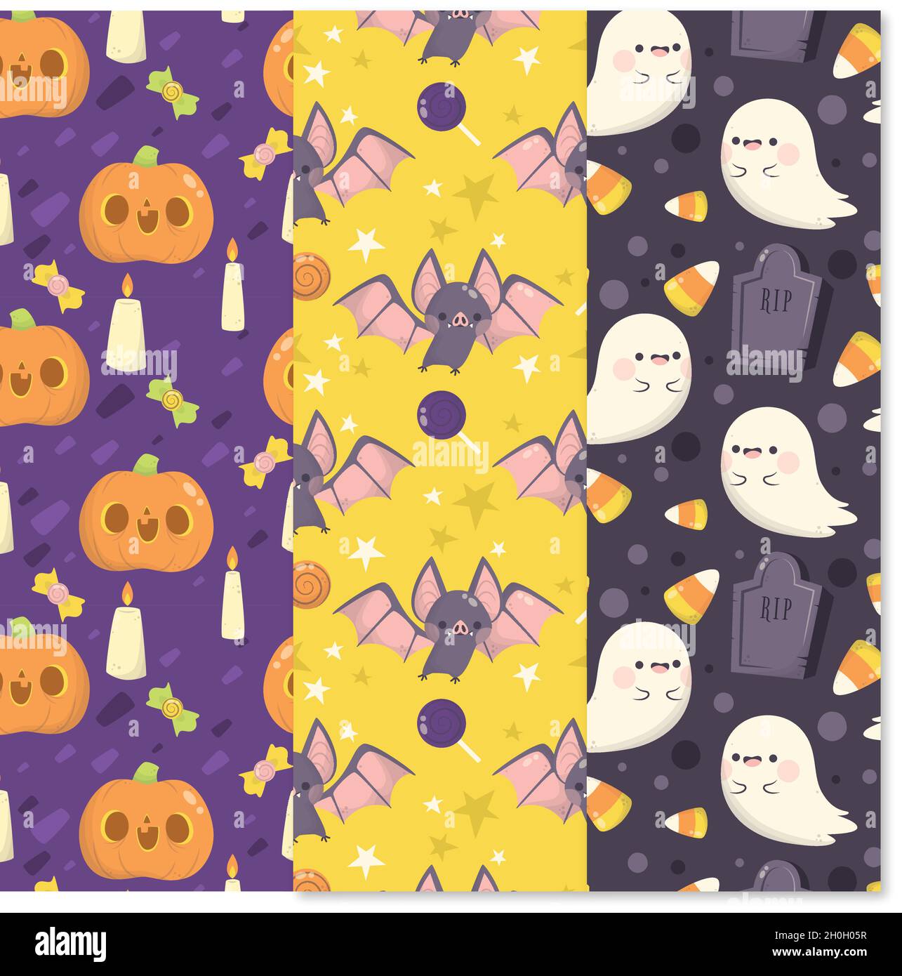 hand drawn Halloween pattern collection vector design illustration ...
