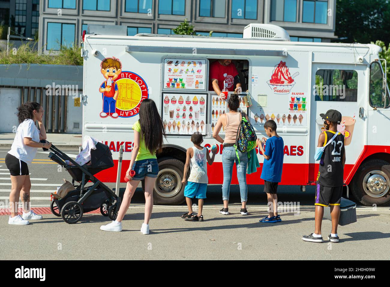 An ice cream truck on Atlantic Avenue in Brooklyn New York, June 2021. Stock Photo