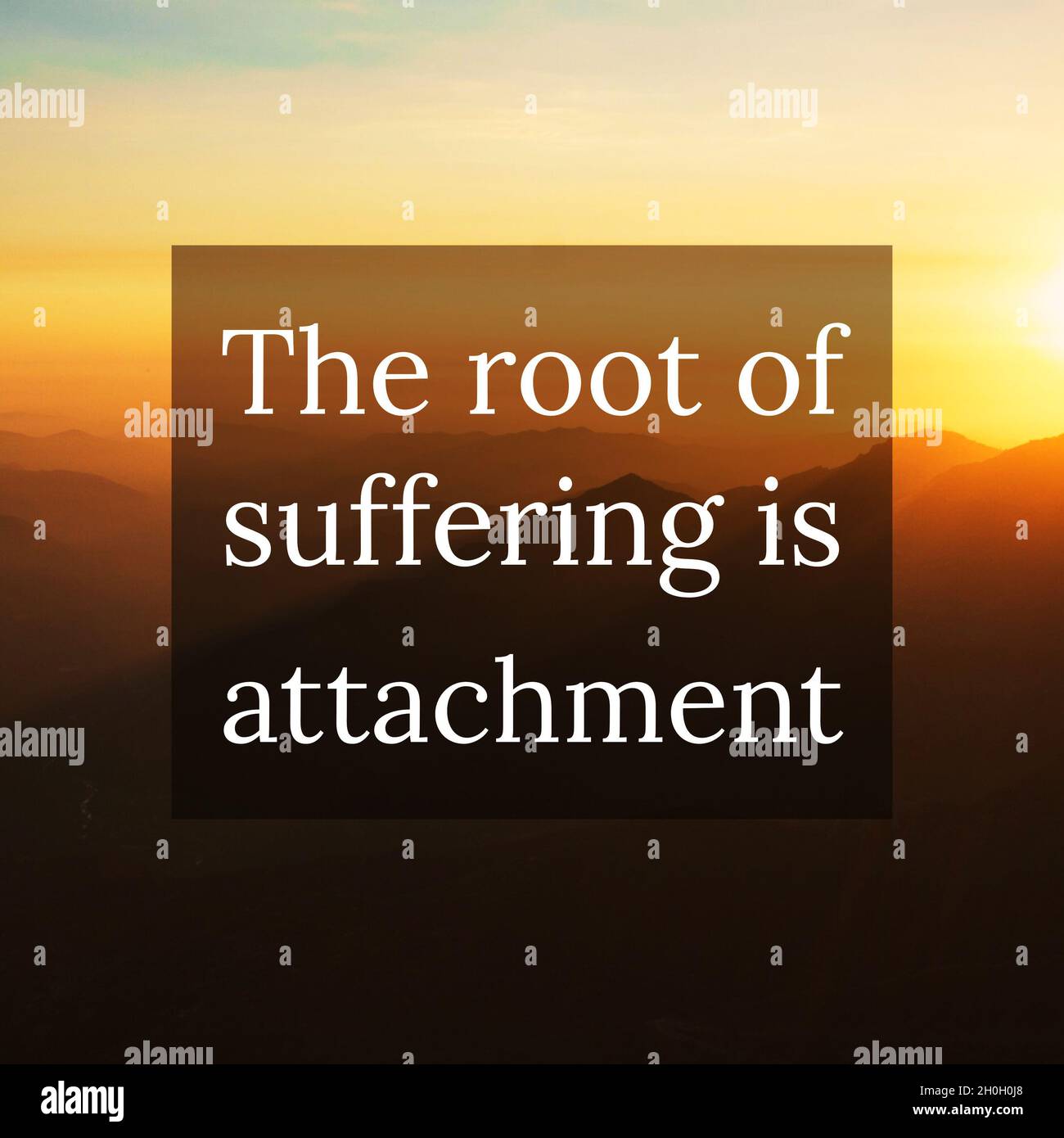 Inspirational life quotes - the root of suffering is attachment. Stock Photo