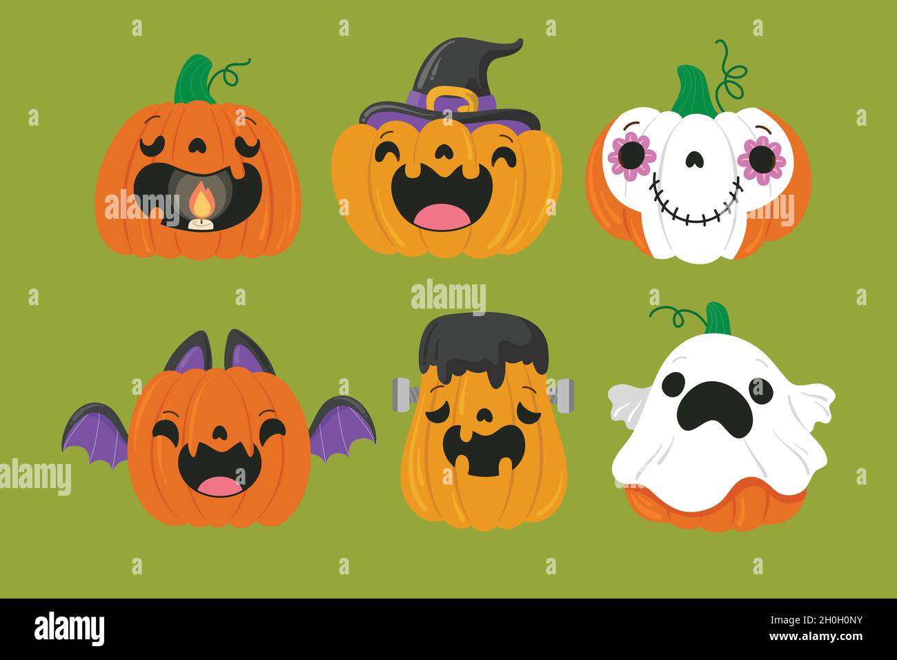 hand drawn halloween pumpkin collection vector design illustration ...