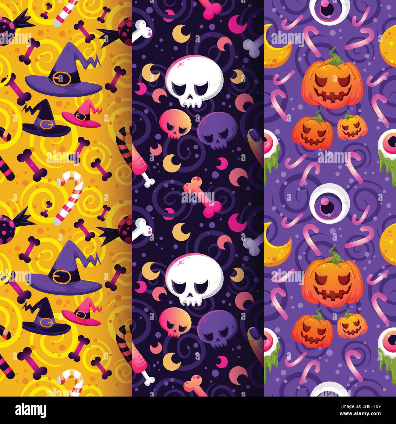 pumpkins witchcraft halloween pattern collection vector design illustration Stock Vector