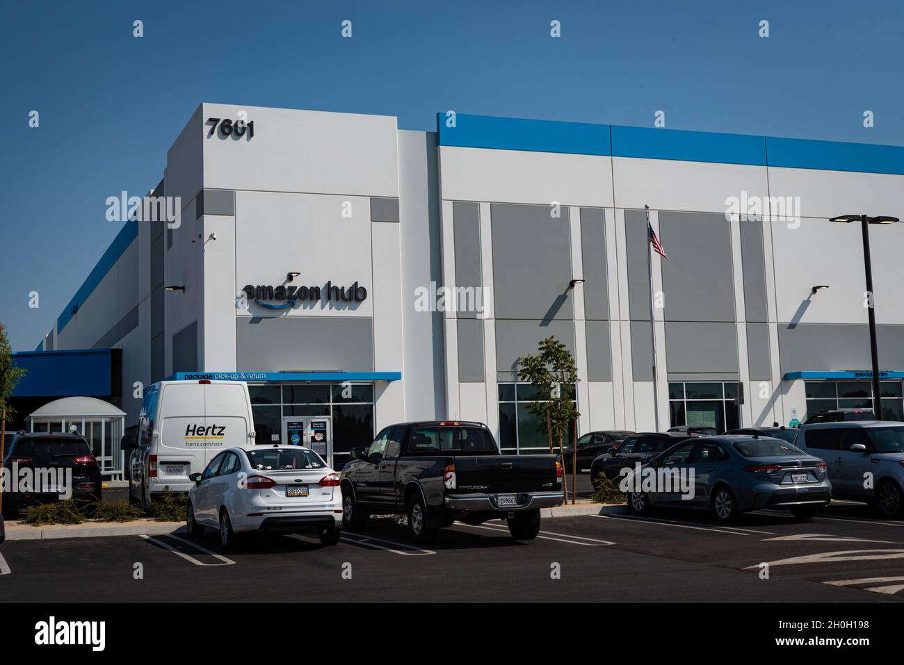 Photo of the entrance to the Amazon Hub Warehouse in the suburb of
