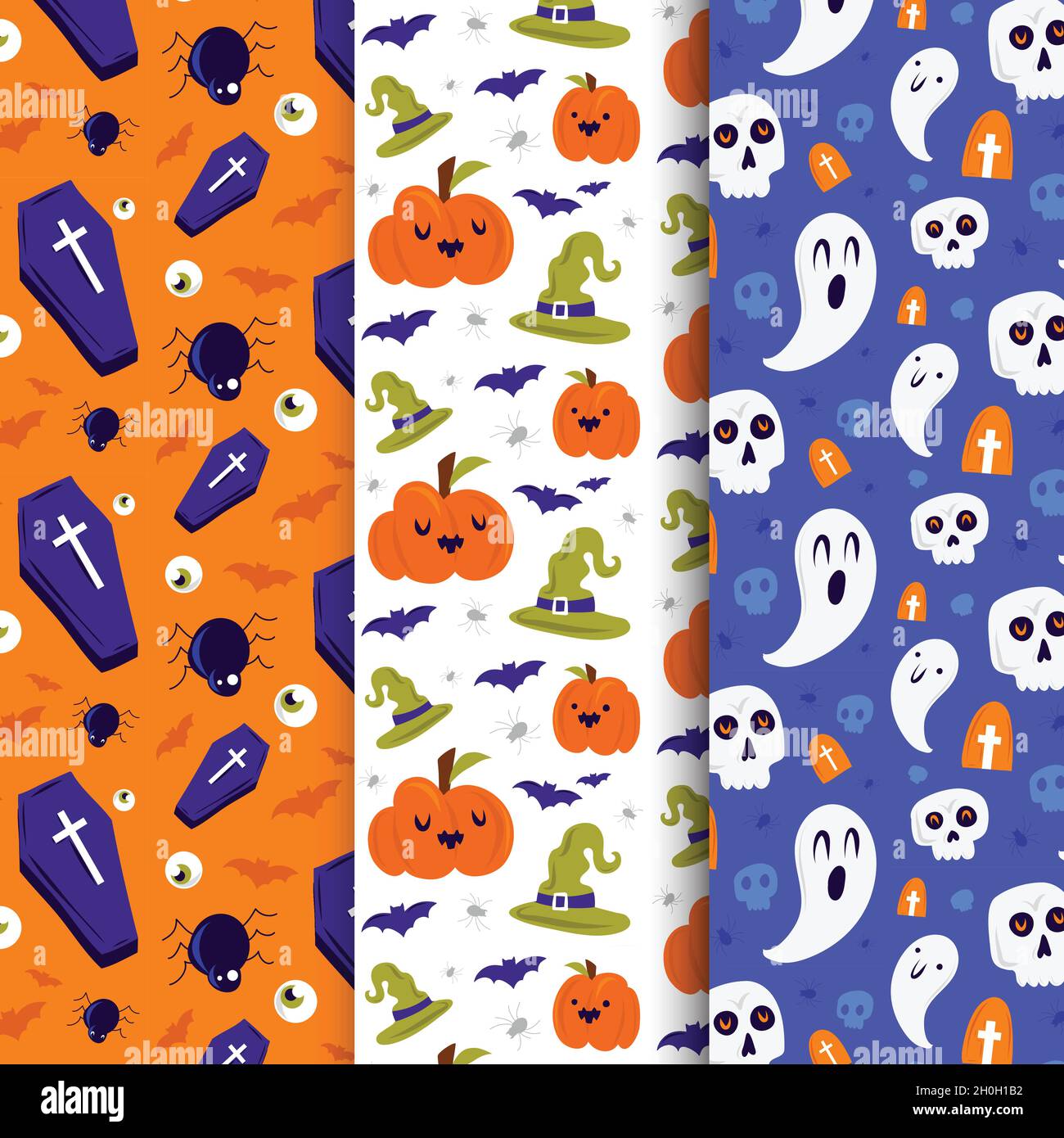 seamless pattern cute cartoon ghosts pumpkins vector design illustration Stock Vector