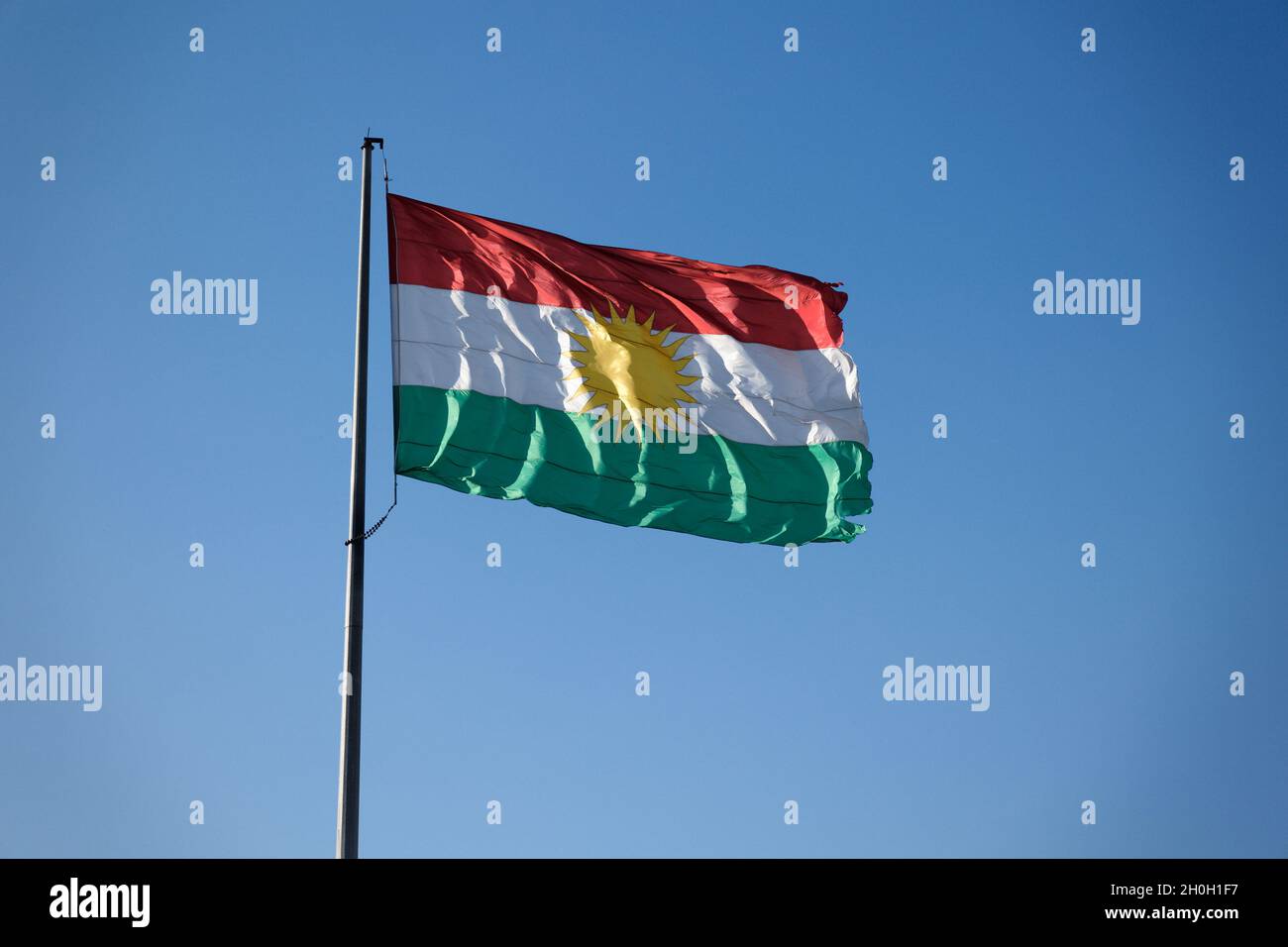 Erbil, Iraq. The flag of Kurdistan. Credit: MLBARIONA Stock Photo