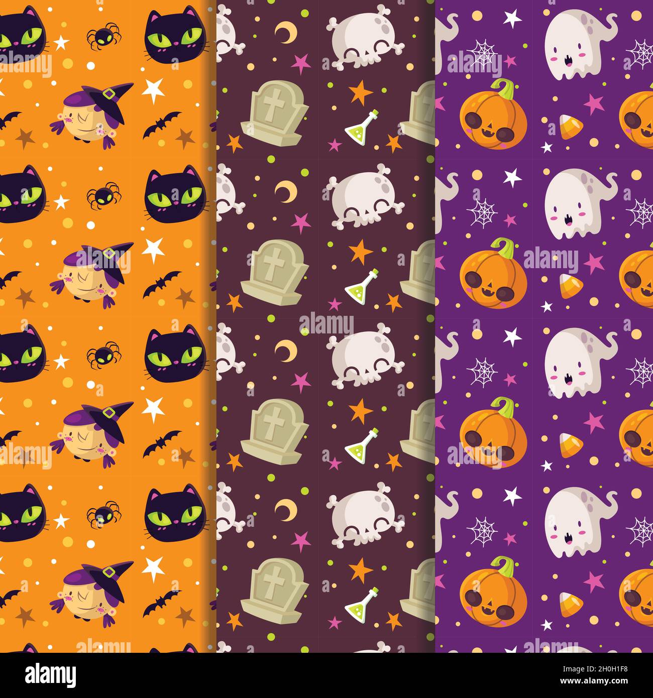 seamless pattern cute cartoon ghosts pumpkins vector design illustration Stock Vector