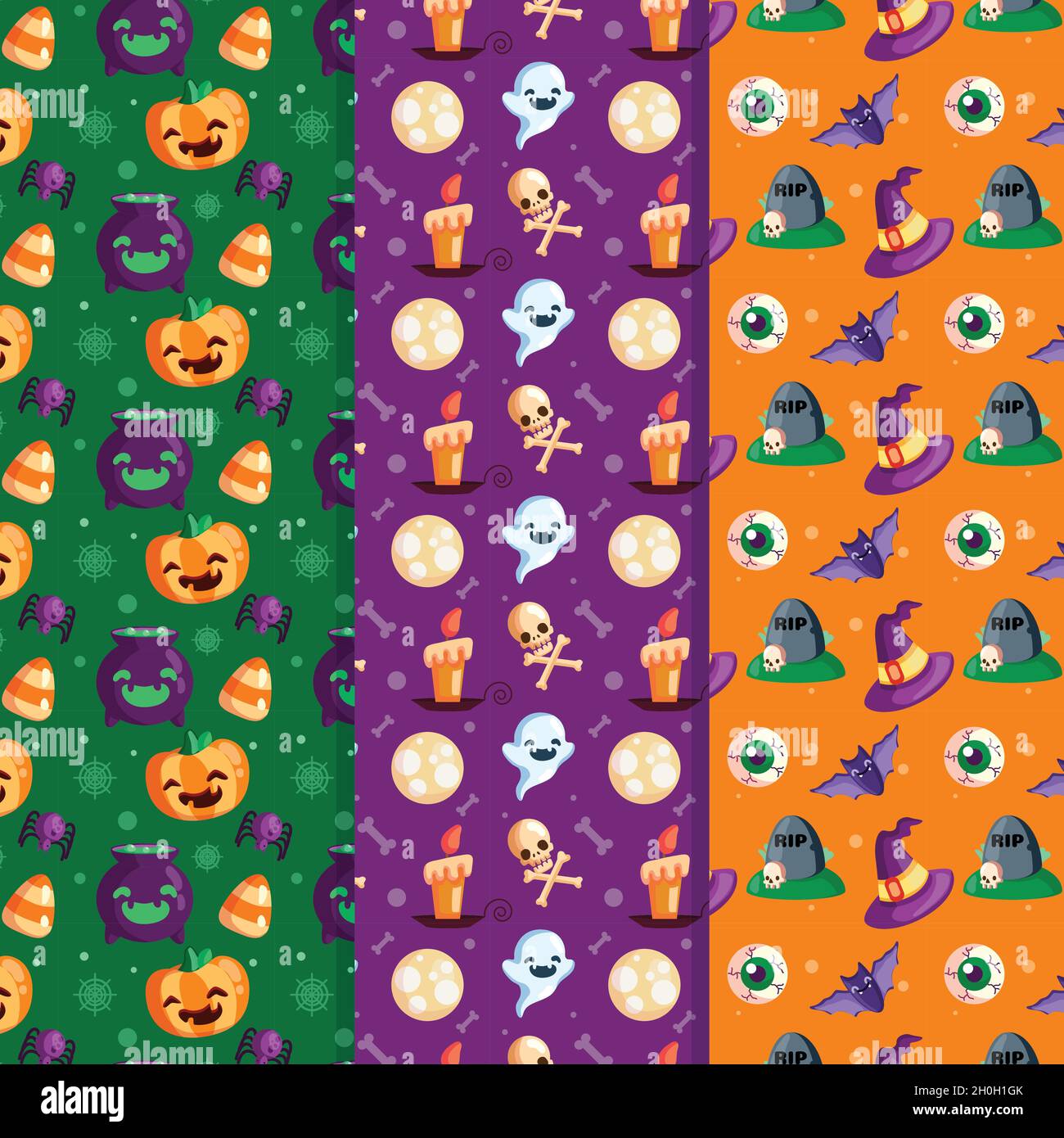 seamless pattern cute cartoon ghosts pumpkins vector design illustration Stock Vector