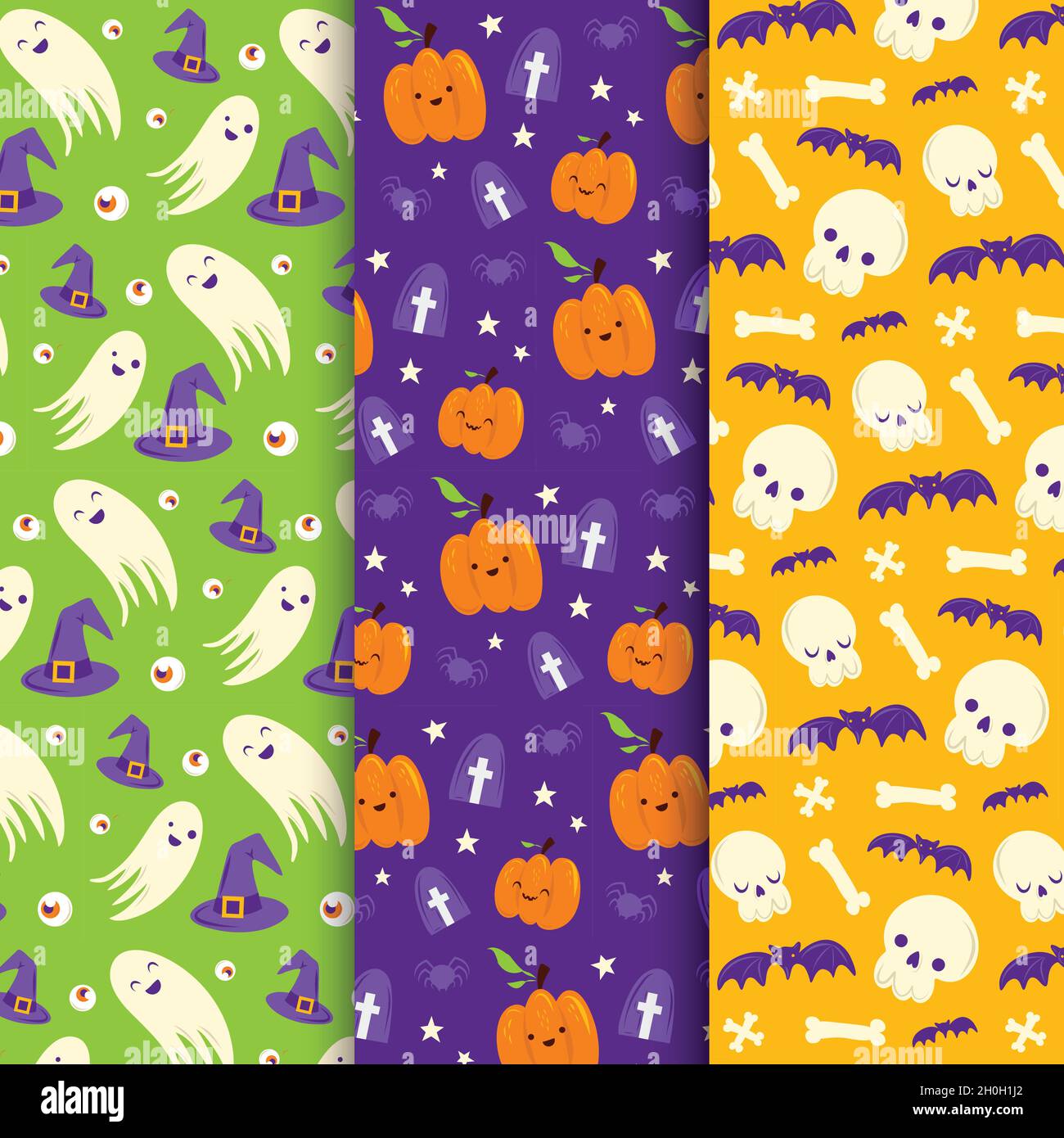 seamless pattern cute cartoon ghosts pumpkins vector design illustration Stock Vector