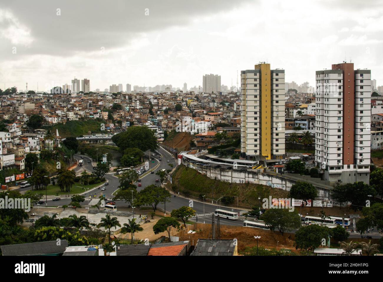 Salvador, Bahia, Brazil - March 22, 2014: View of the buildings and popular houses built in the mountains. City of Salvador, Bahia, Brazil. Stock Photo