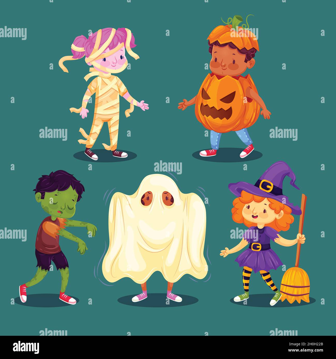 cute halloween costumes children vector design illustration Stock ...