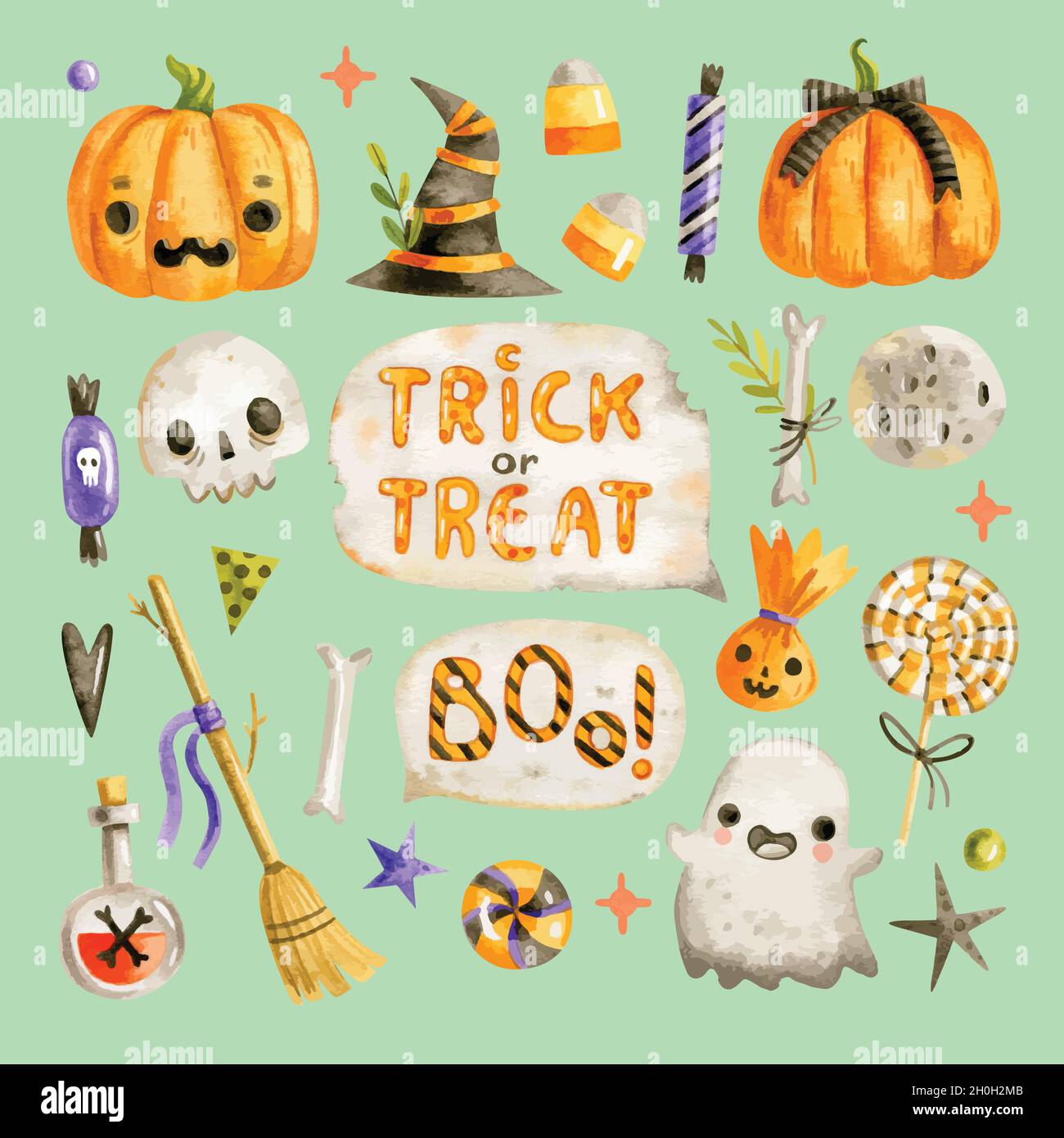 watercolor halloween element collection vector design illustration Stock Vector