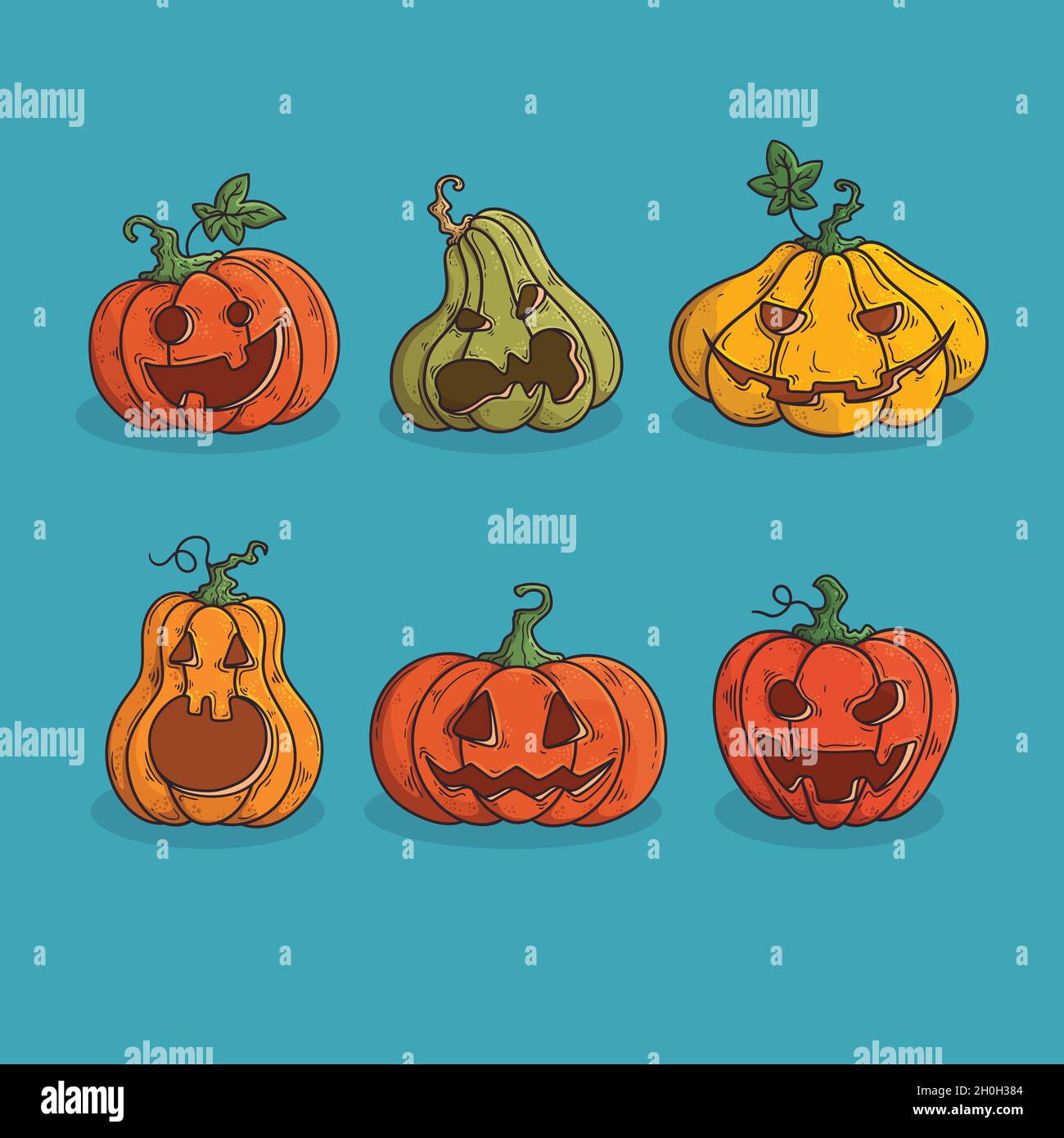 hand drawn halloween pumpkin collection vector design illustration ...
