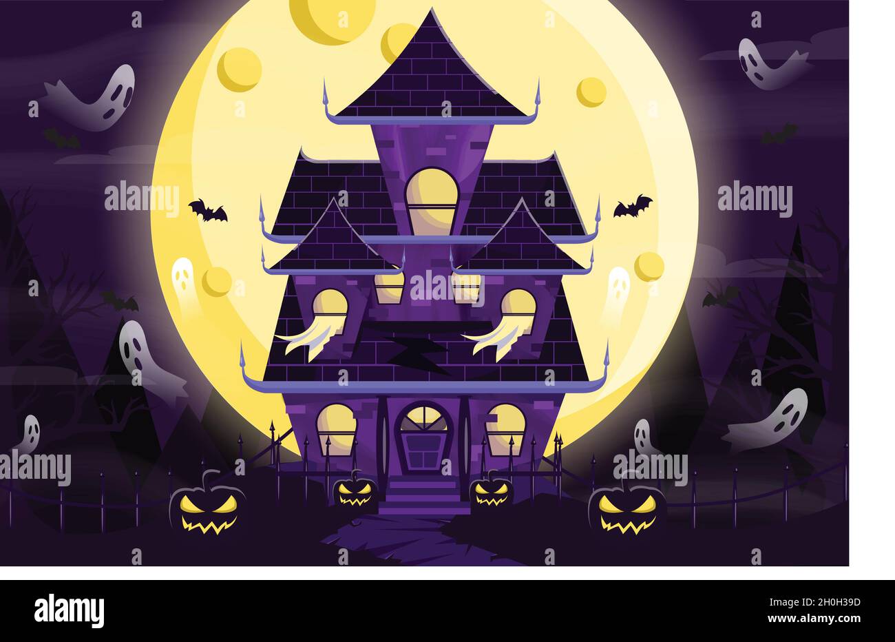 scary halloween background with haunted house vector design ...