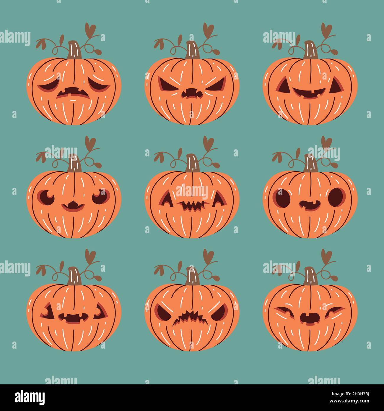 hand drawn halloween pumpkin collection vector design illustration ...