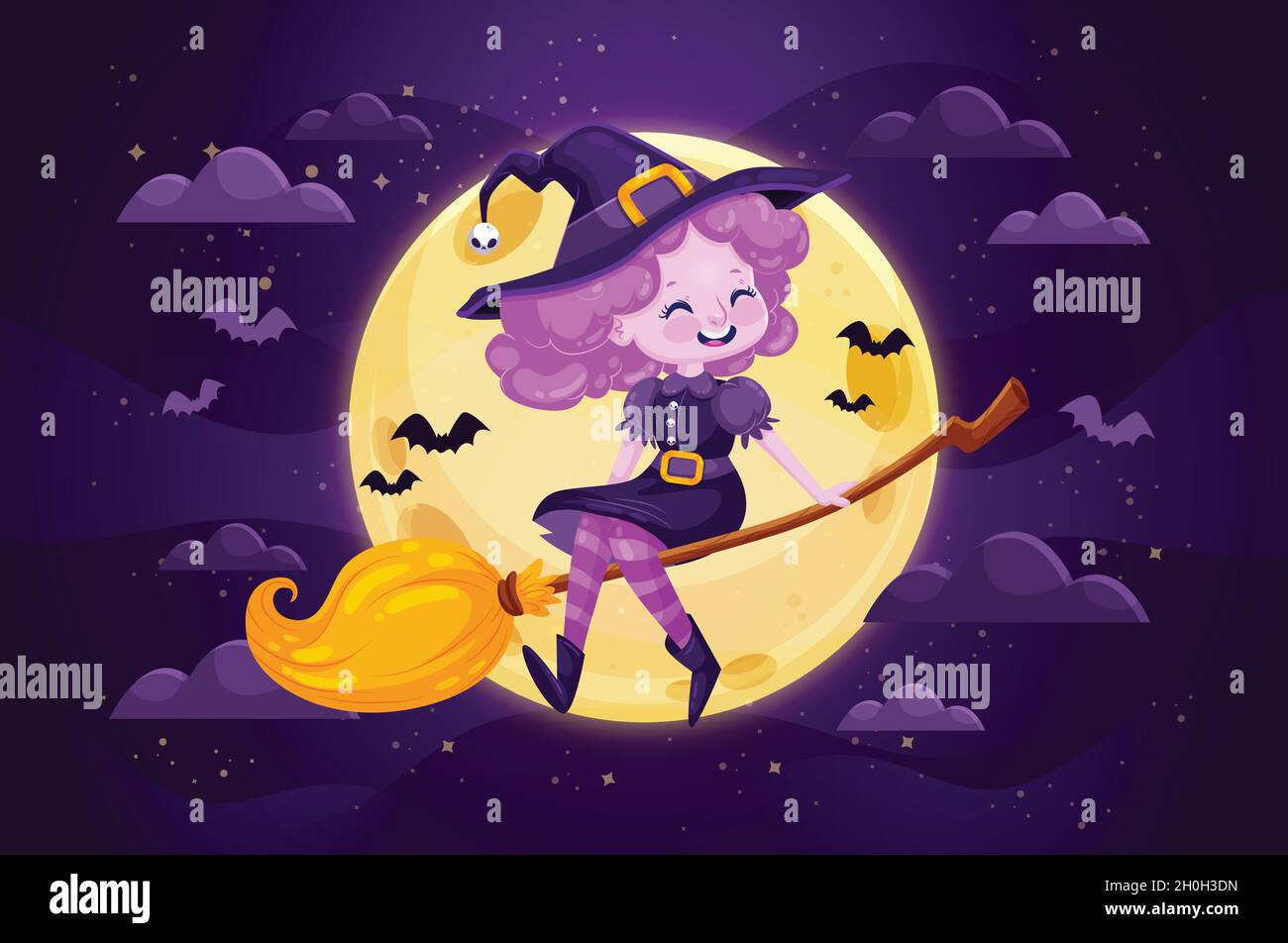 pink haired witch lady halloween background vector design illustration Stock Vector