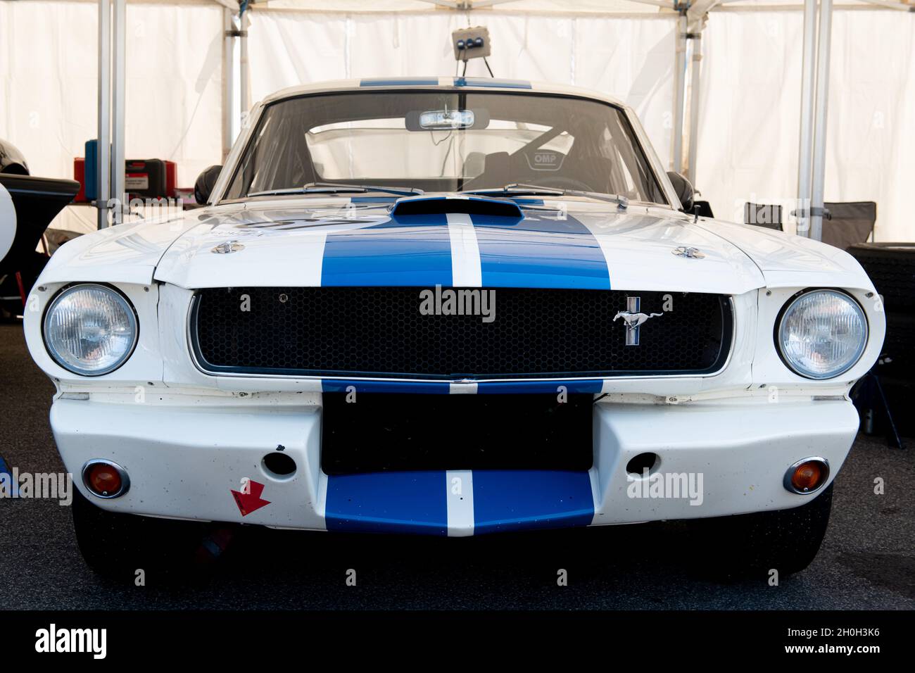 Italy, september 11 2021. Vallelunga classic. Legend classic car motorsport of sixties Shelby Mustang front view Stock Photo