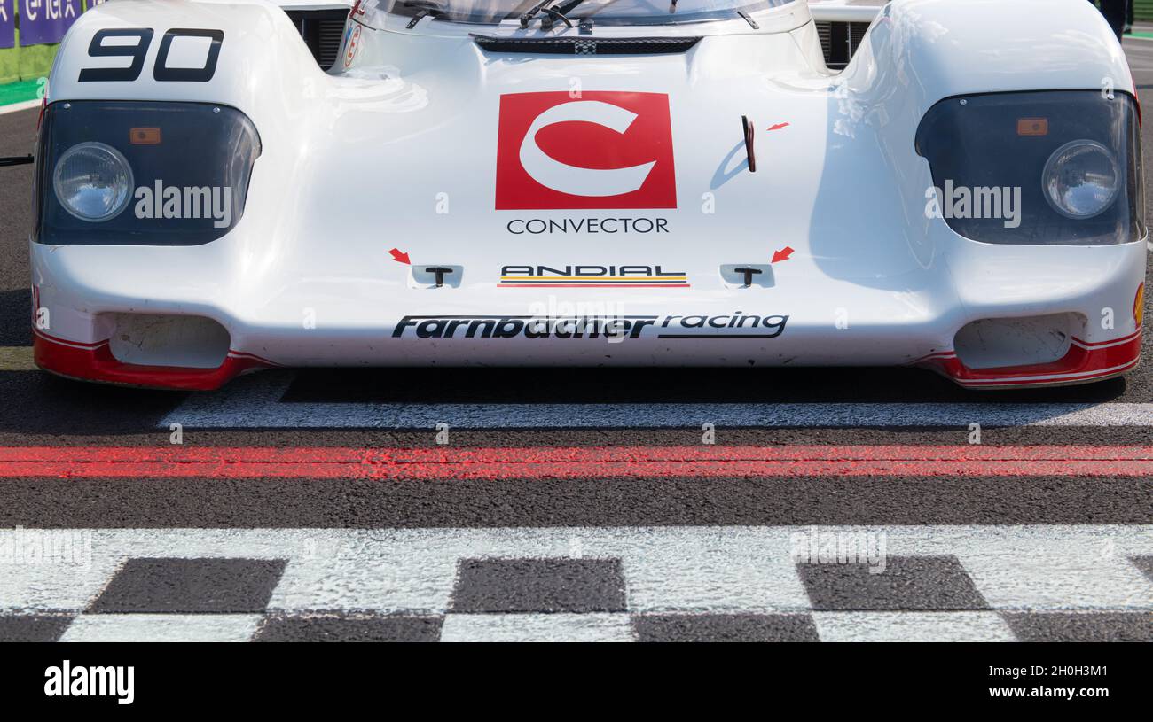 Italy, september 11 2021. Vallelunga classic. Front view of prototype race car Porsche 962 C La Mans series nose detail on starting grid Stock Photo