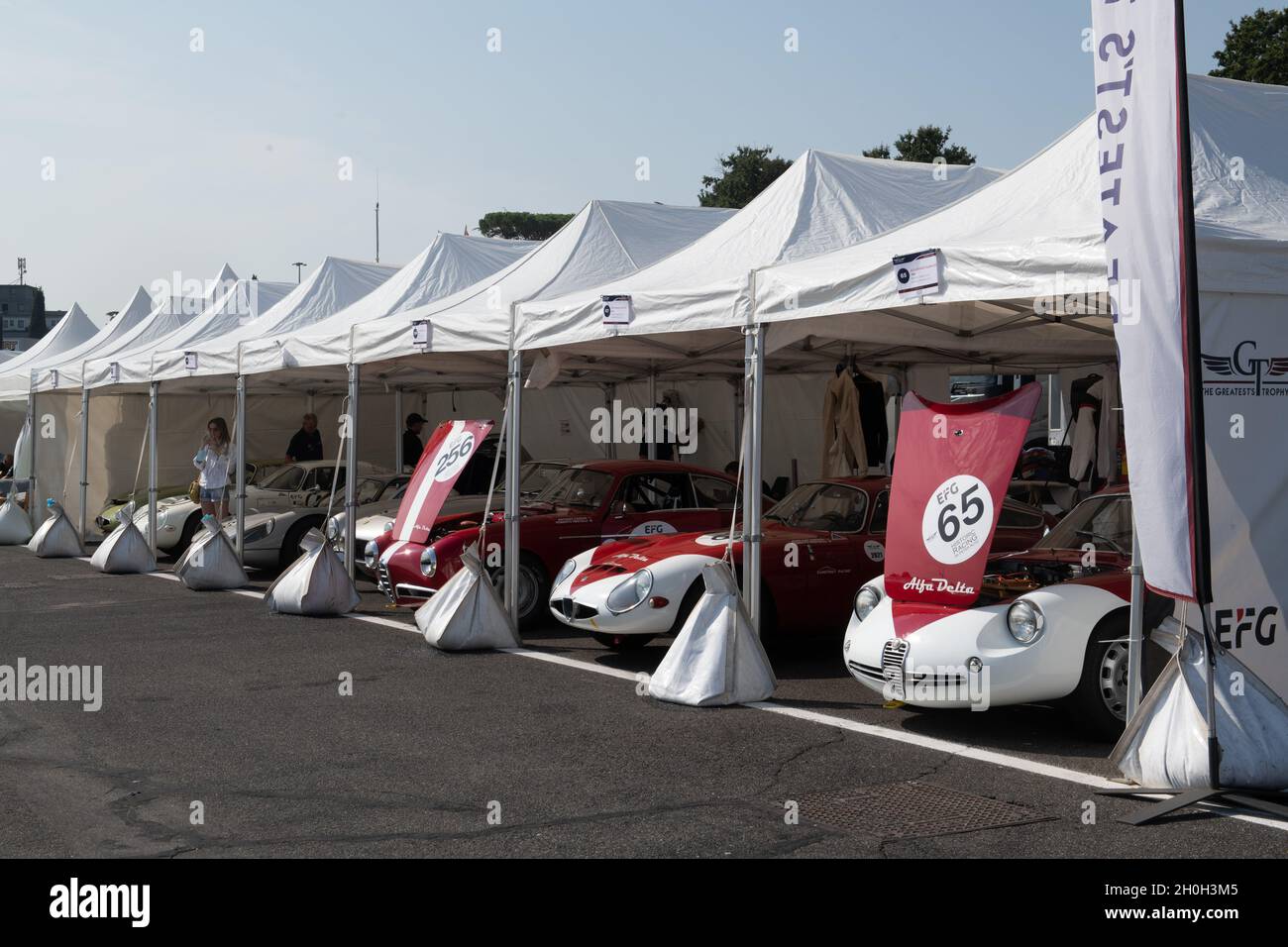 Italy, september 11 2021. Vallelunga classic. Alfa Romeo historical sports car aligned in circuit paddock Stock Photo