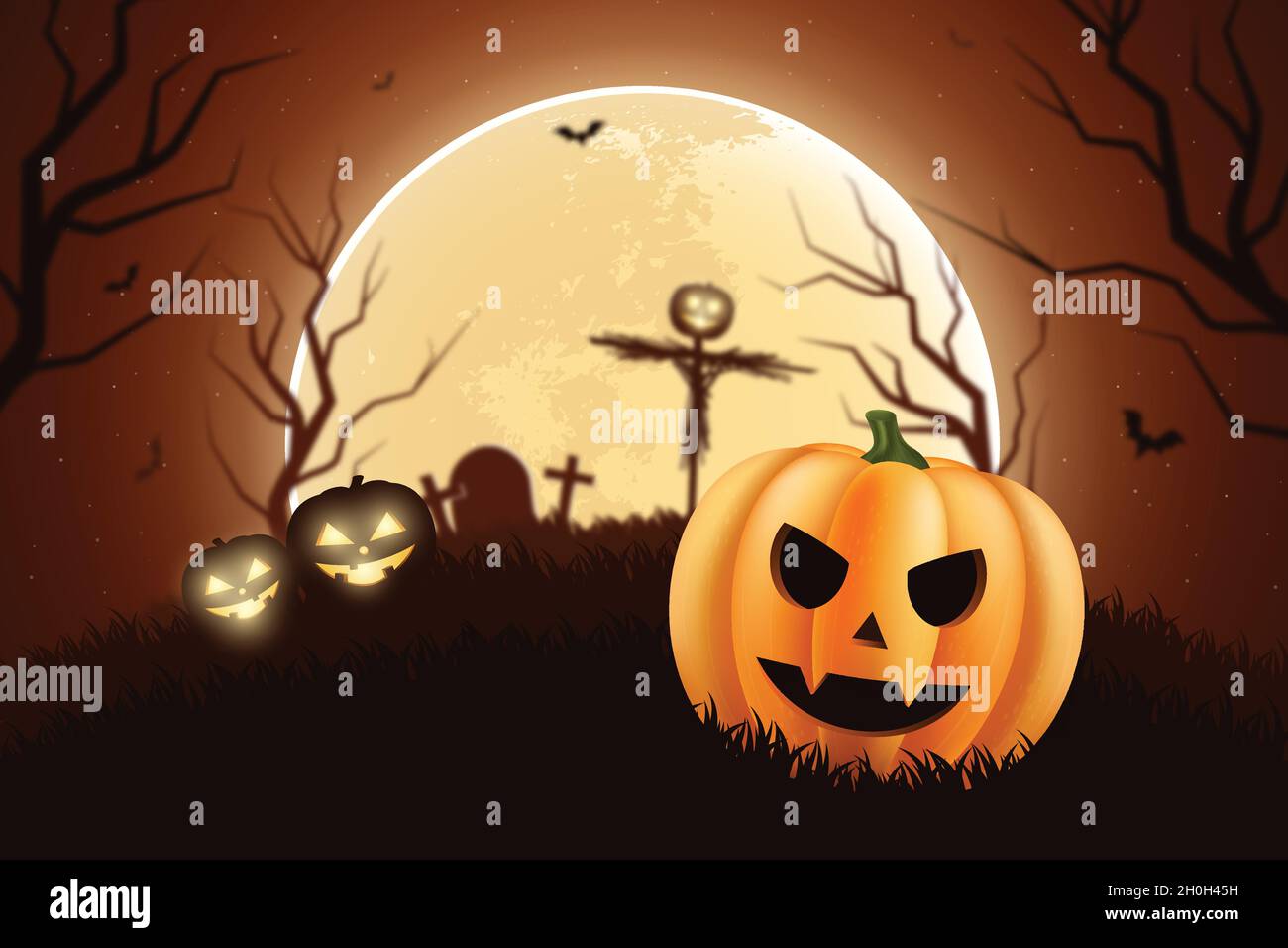 realistic halloween full moon background vector design illustration ...